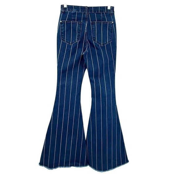 Petra 153 Jeans High Rise Striped Wide Bell Flare Boho Womens Size 7/27 Stretch - Picture 1 of 9